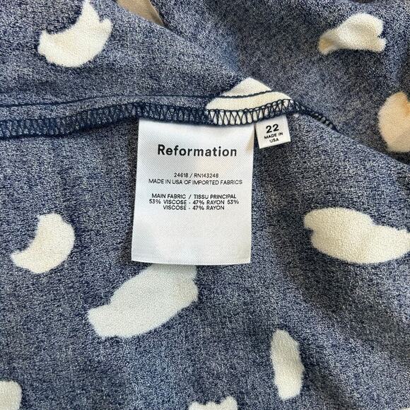 Reformation Sigmund Dress Blue & White Squared Neck Slit Long Sleeve Midi Sze 22 - Picture 9 of 9